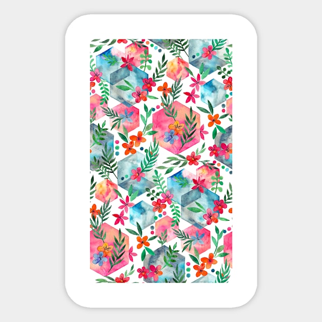 Whimsical Hexagon Garden on white Sticker by micklyn